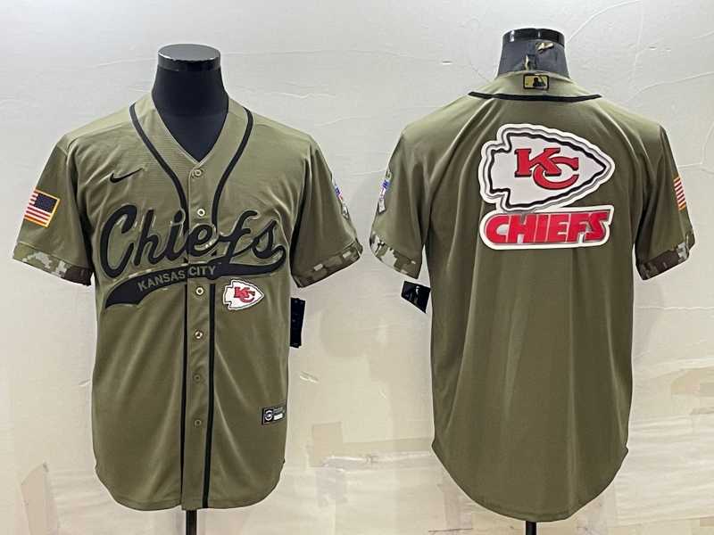 Mens Kansas City Chiefs Olive Salute to Service Team Big Logo Cool Base Stitched Baseball Jersey->kansas city chiefs->NFL Jersey